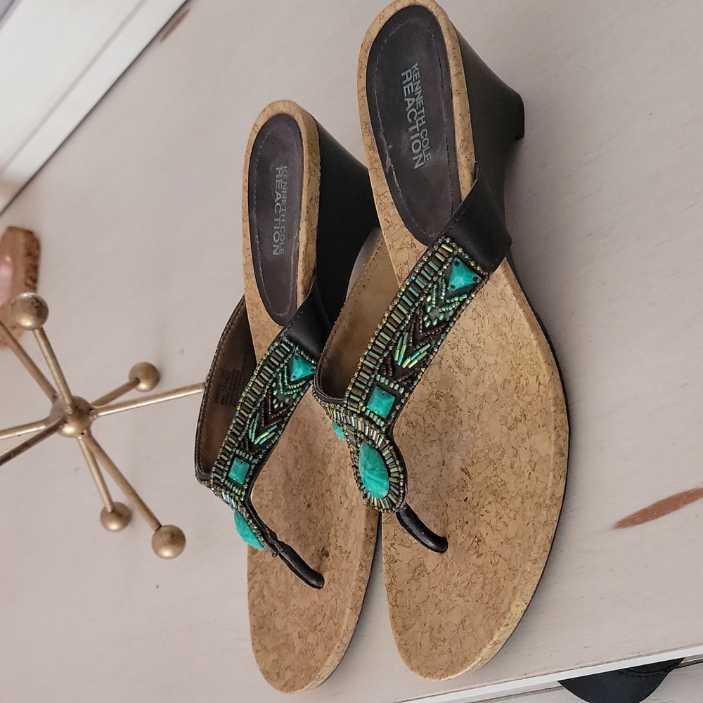 Turquoise beaded sandal wedges